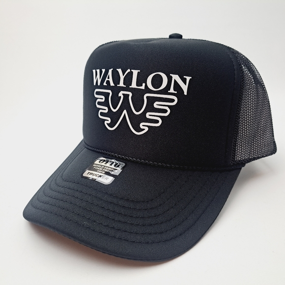 Waylon Jennings Foam Trucker Mesh Snapback Black Hat Cap - Picture 2 of 4